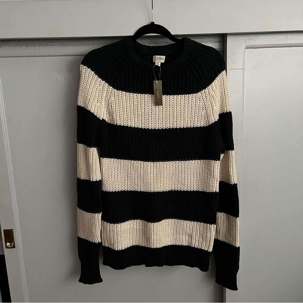 J. Crew Mens Heritage Shaker-Stitch Crewneck Sweater Indigo Stripe